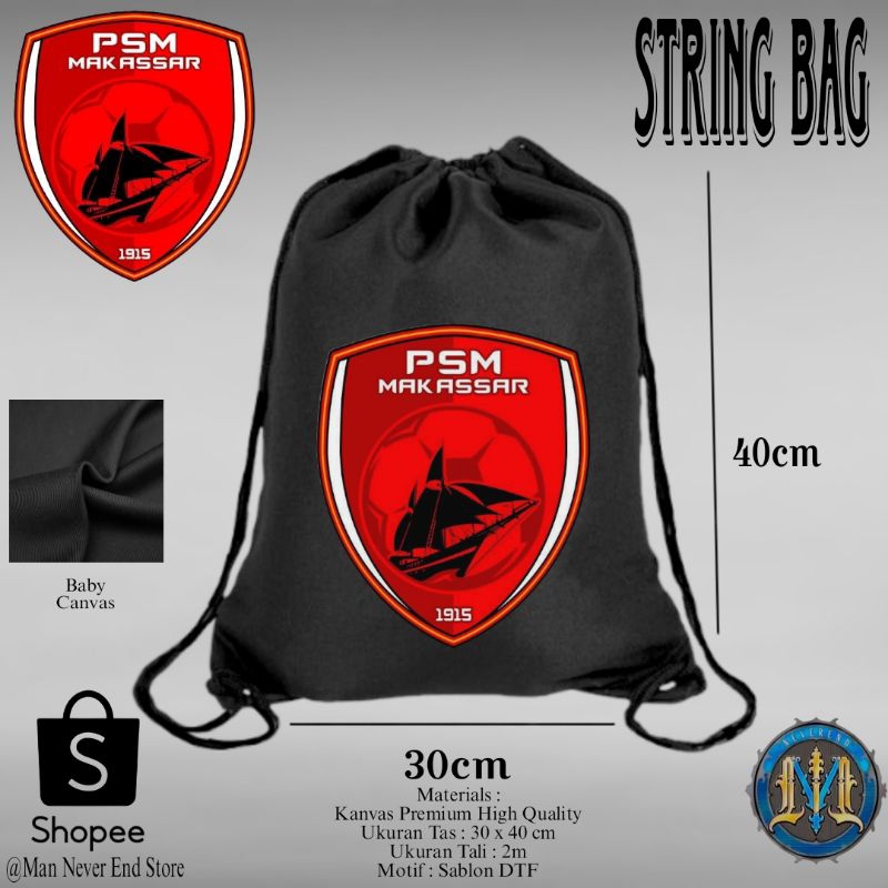 Tas Serut Kanvas Tebal Motif Logo Bola PSM Makassar Football / Tas Sekolah Serut Kekinian Baby Canva