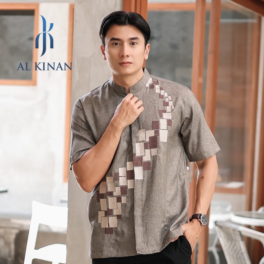 BESTPROMO Baju Koko Bordir Lengan Pendek Katun Warna Hitam Biru Abu Cream Alkinan AK048