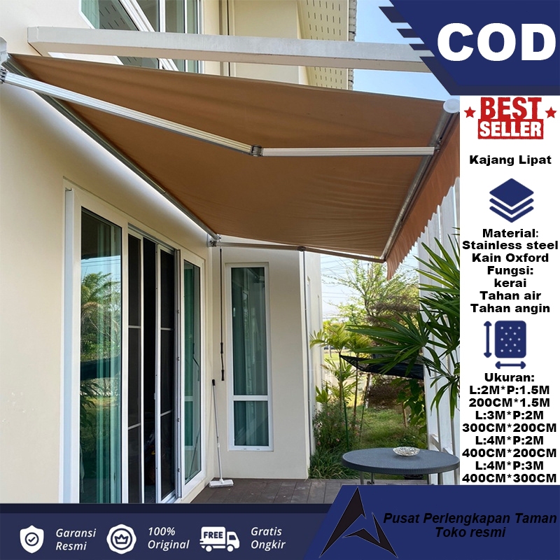 (Dikirim dalam 24 jam) Awning Gulung Kanopi Lipat 2 Meter Kanopi Buka Tutup Manual Bahan Kain