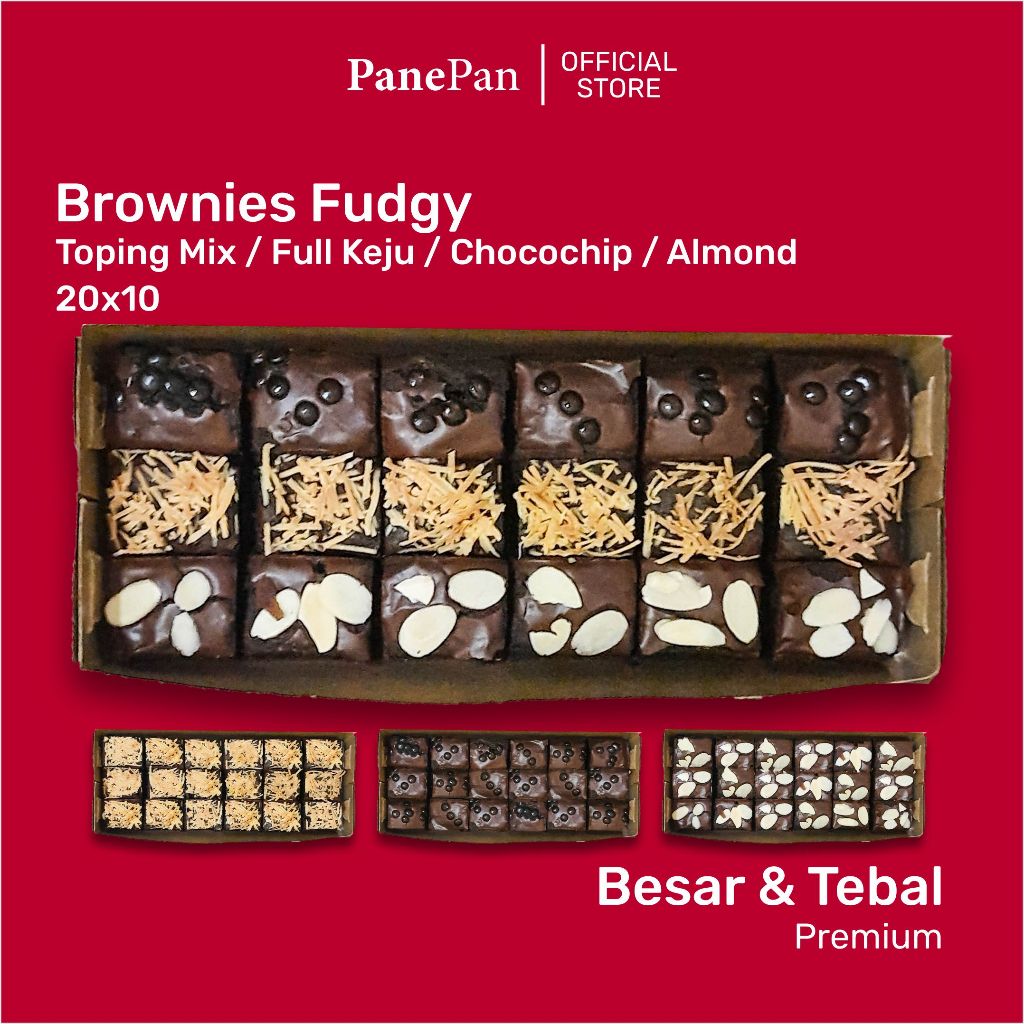 

Brownies Panggang Ukr 20x10 TEBAL By Panepan | PREMIUM Melted | Fudgy | Coklat | Keju | Almond