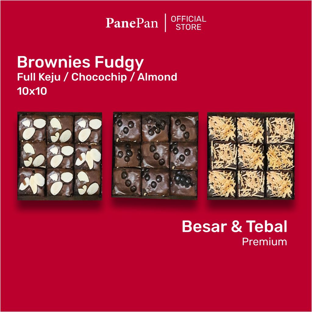 

Brownies Panggang Ukr 10x10 By Panepan TEBAL | PREMIUM Fudgy Melted | Coklat | Keju | Almond