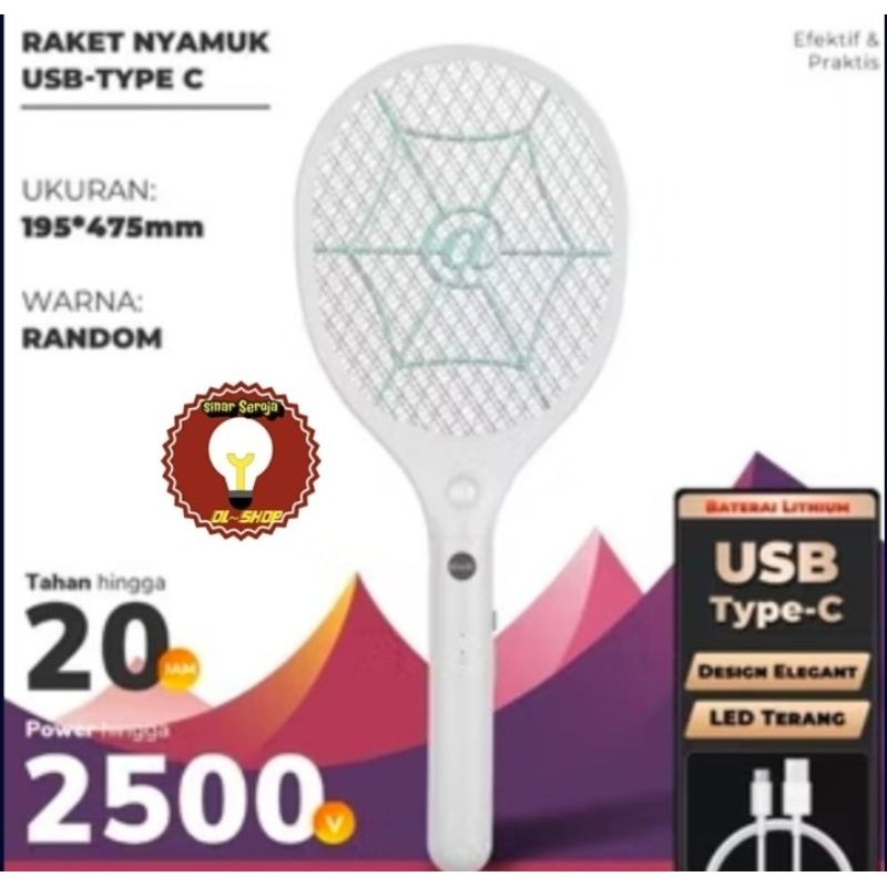 Raket Nyamuk Aoki USBC 879 / Raket Nyamuk USB-Type C / Raket Nyamuk Charger / Raket nyamuk + Senter 