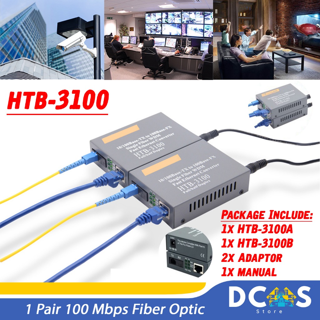 HTB3100 Media Converter Fiber Optic / FO Converter 1 Pair 100 Mbps Fiber Optik  RJ45 HTB3100 HTB-310
