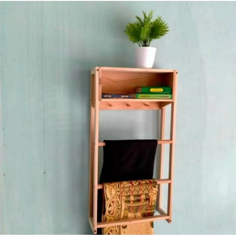 Rak mukena sajadah sampiran jilbab / rak buku dinding / rak gantungan serbaguna