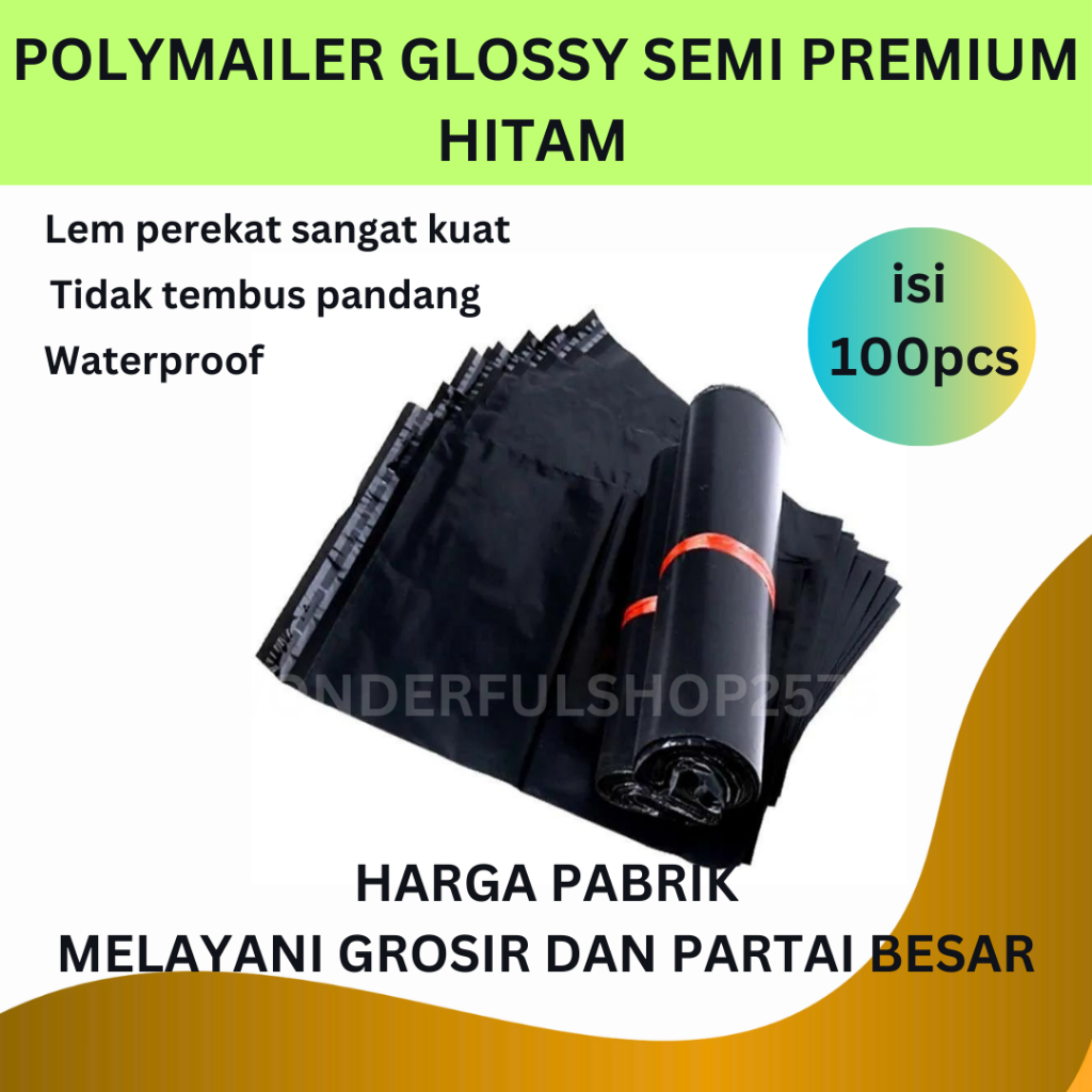 

Plastik Polymailer 20x30 Hitam Glossy Semi Premium Isi 100 Pcs