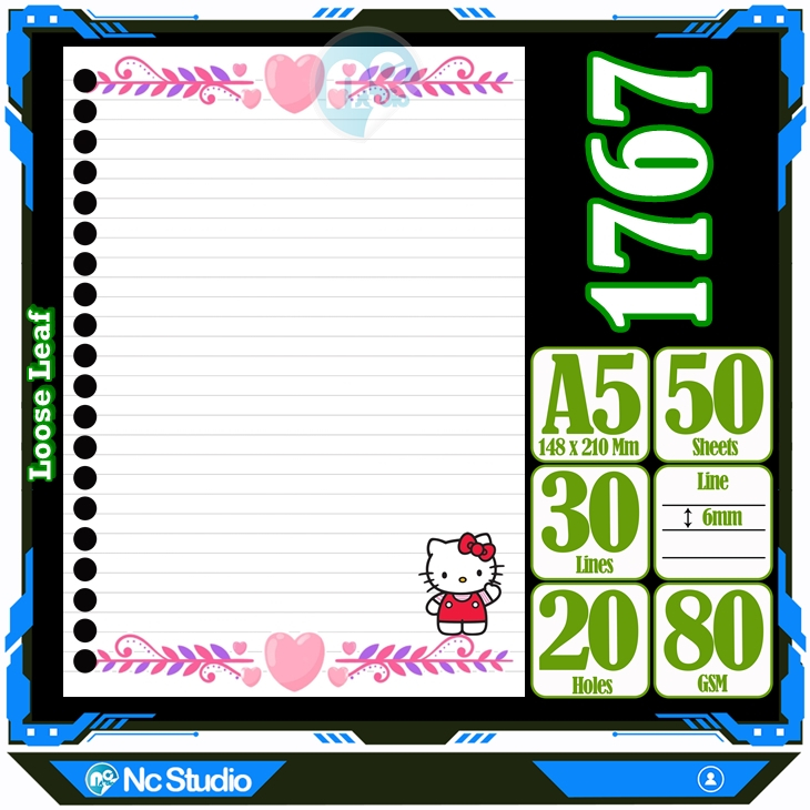 

Loose leaf Kertas binder A5 Isi 50 Lembar Polos karakter Love lucu kucing hello kitty My melody Cute Buku Refil isi ulang Repil Vol-18