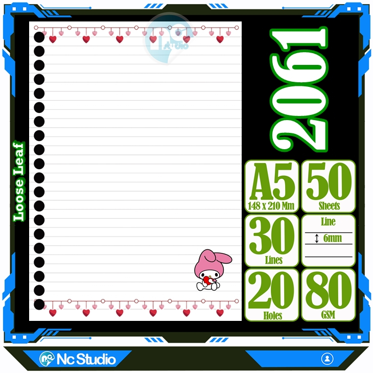 

Loose leaf Kertas binder A5 Isi 50 Lembar Polos karakter Love lucu kucing hello kitty My melody Cute Buku Refil isi ulang Repil Vol-15