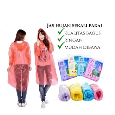 MANTEL / JAS HUJAN PLASTIK SEKALI PAKAI (TERUSAN) / JAS HUJAN TRANSPARAN / MANTEL JAS HUJAN SEKALI P