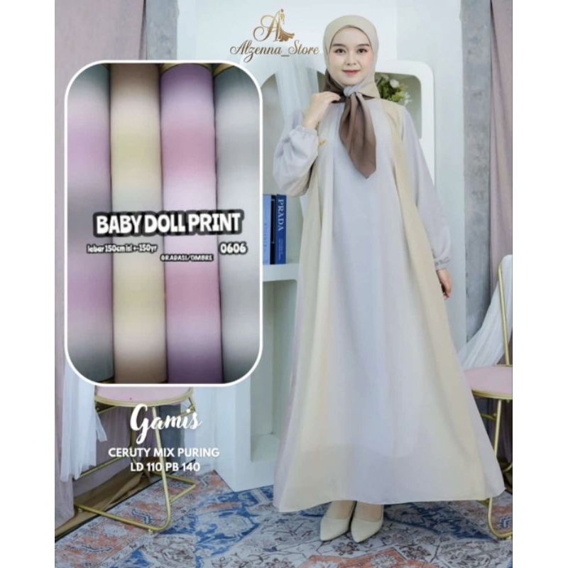 Baju dress gamis gradasi set kerudung wanita muslimah premium | Kirana ombre - Alzenna