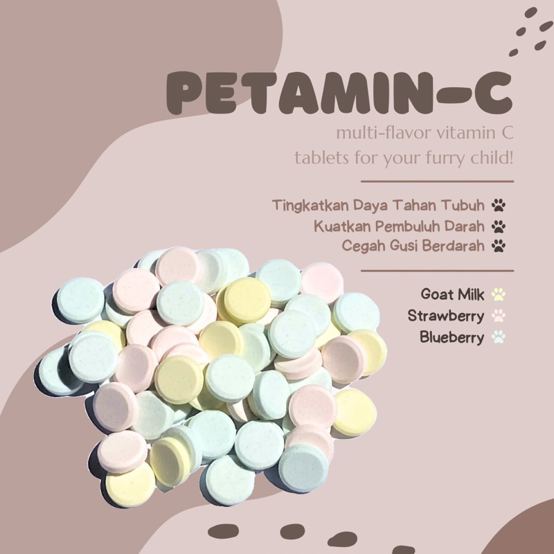 [Petto Kicchin] Petamin-C (50g) | Tablet Vitamin 3 Rasa untuk Anabul Anjing dan Kucin