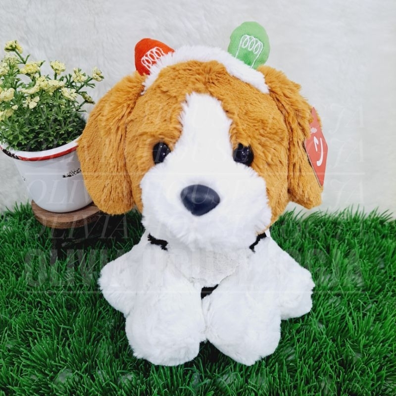 Boneka Anjing Bando Lampu Merah Hijau Boneka Anjing Hitam Coklat Boneka Dog Bassethound L