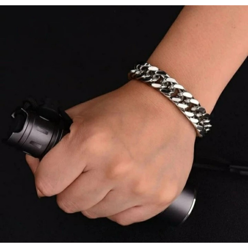 Gelang rantai jumbo pria cowok rantai silver medium simple titanium bracelet