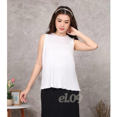 Atasan Plisket Pleated Lidi-Cabang-Tanpa-Lengan-Baju-Plisket-Tanktop