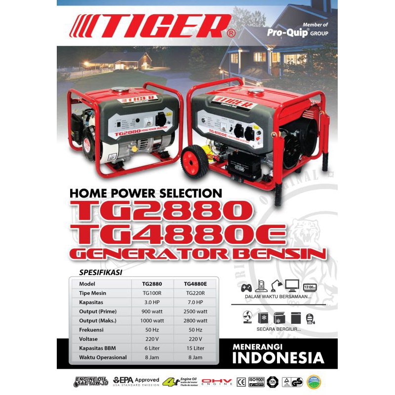 Mesin Genset 2500 Watt - 2800 Watt Merk TIGER TG4880E / Generator TIGER 2500 Watt - 2800 Watt / Mesi