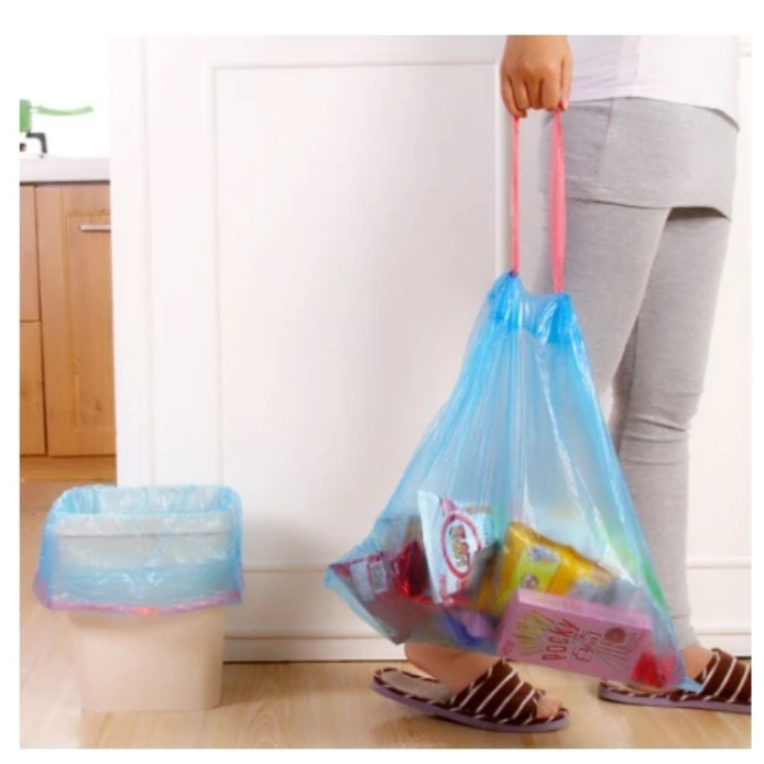 Kantong Plastik Sampah Roll Ukuran BESAR 45x50Cm Dengan TALI Pengikat Isi 15 Lembar / Tas Kresek Sam