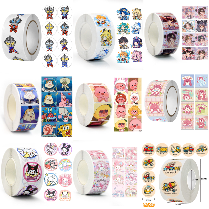 

500 Stickers/Roll Cartoon Cute Stickers Gift Reward Stickers Sealing Stickers DIY Handbook Material Stickers