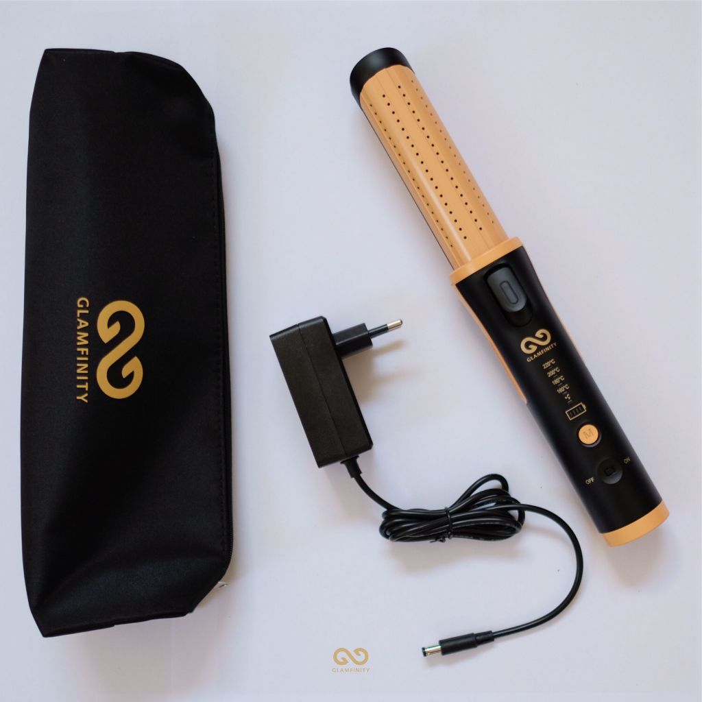 GLAMFINITY Ceramic Airflow Straightener and Curler (Wireless) Catokan Portable / Catokan wireless