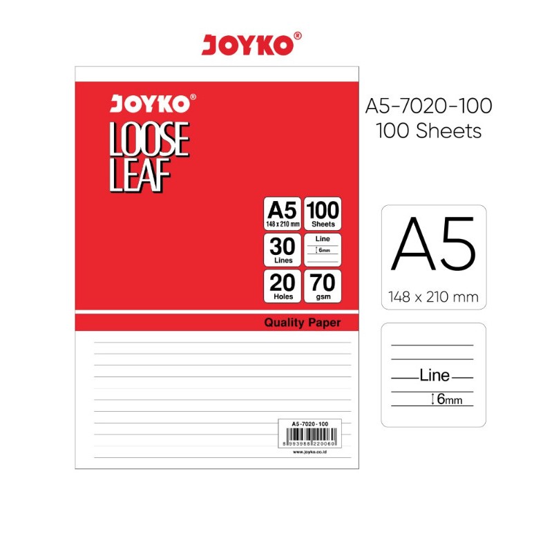 

Loose Leaf A5 Isi Kertas File Binder Joyko A5-7020 Harga 1 Pak isi 100 Lembar