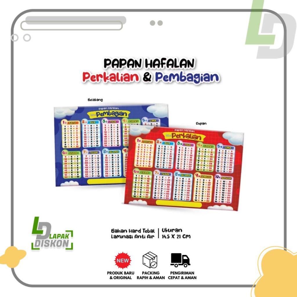 

Table Papan Hapalan Perkalian & Pembagian Bahan Hard Tebal Laminasi Anti Air Ukuran 14,5 x 21 cm (Papan Hafalan)