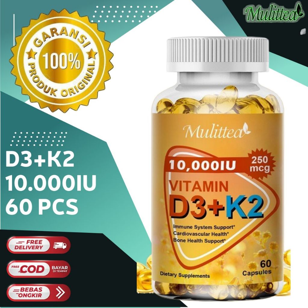 Mulittea 120pcs USA Vitamin D3 Vitamin K2 Meningkatkan Penyerapan Kalsium Kesehatan Tulang & Sendi