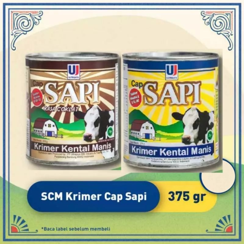 

Ultra jaya Cap Sapi Krimer Kental Manis 375 gr Kaleng 375Gr Coklat Putih