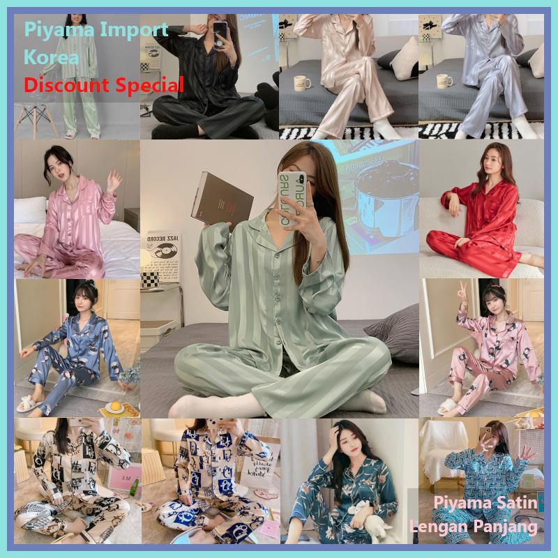 Piyama Import Korea PIK K462 / C07/CX7 Piyama Satin Lengan Panjang | Piyama Import Premium | Baju Ti