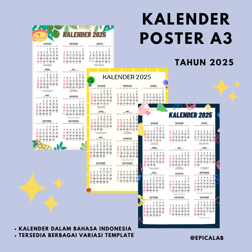 

[A3+] Kalender Poster - Kalender 2025 12 bulanan