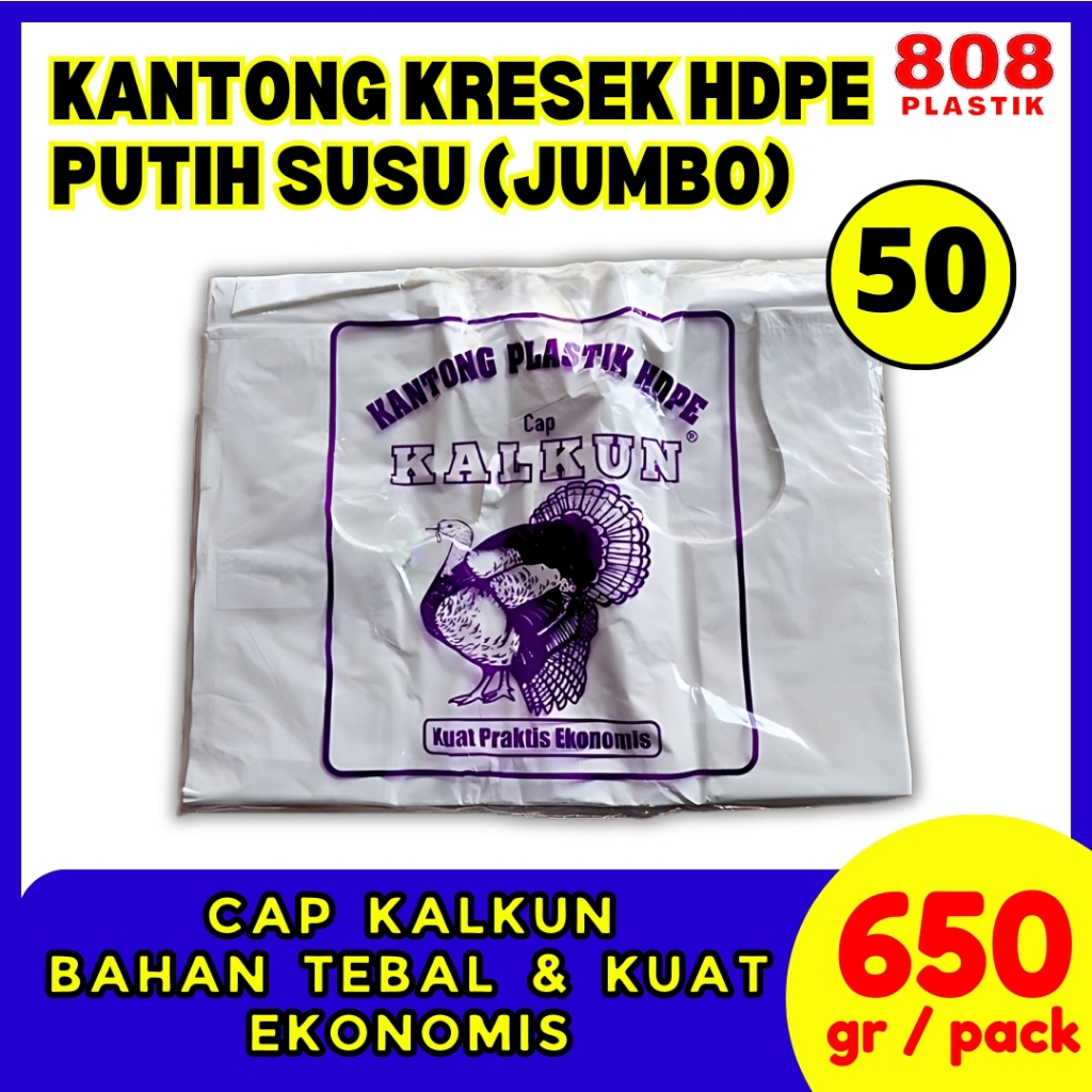Kantong Plastik Asoy Kresek HDPE Asoi Putih Susu Besar Jumbo Tebal Ukuran 50 Merk Kalkun