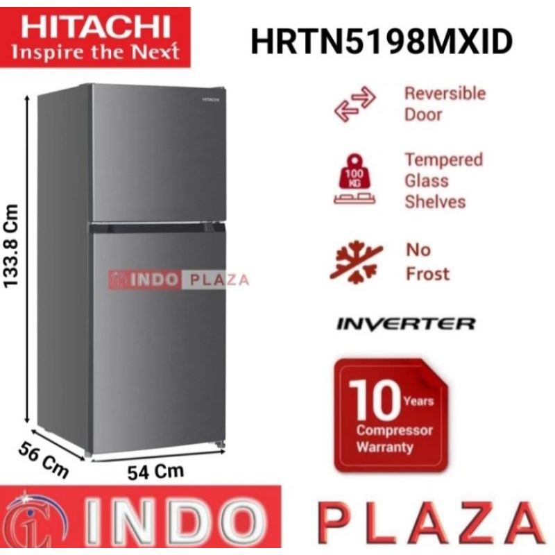 KULKAS HITACHI 2 PINTU INVERTER HRTN5198MXID