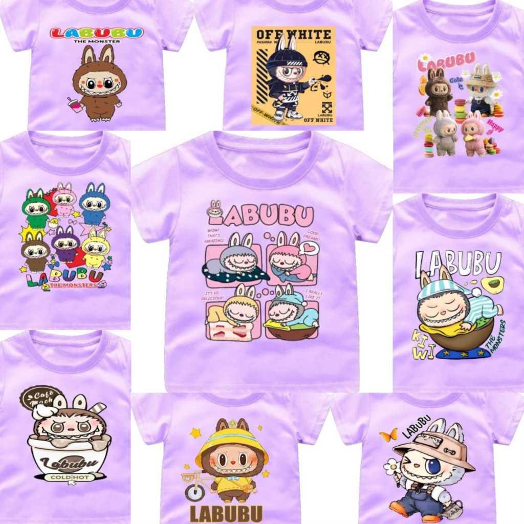 Baju kaos Atasan Labubu The Monsters UNGU SERIES LABUBU Anak Cowok/Cewek 1-12TAHUN/REMAJA/DEWASA S-7
