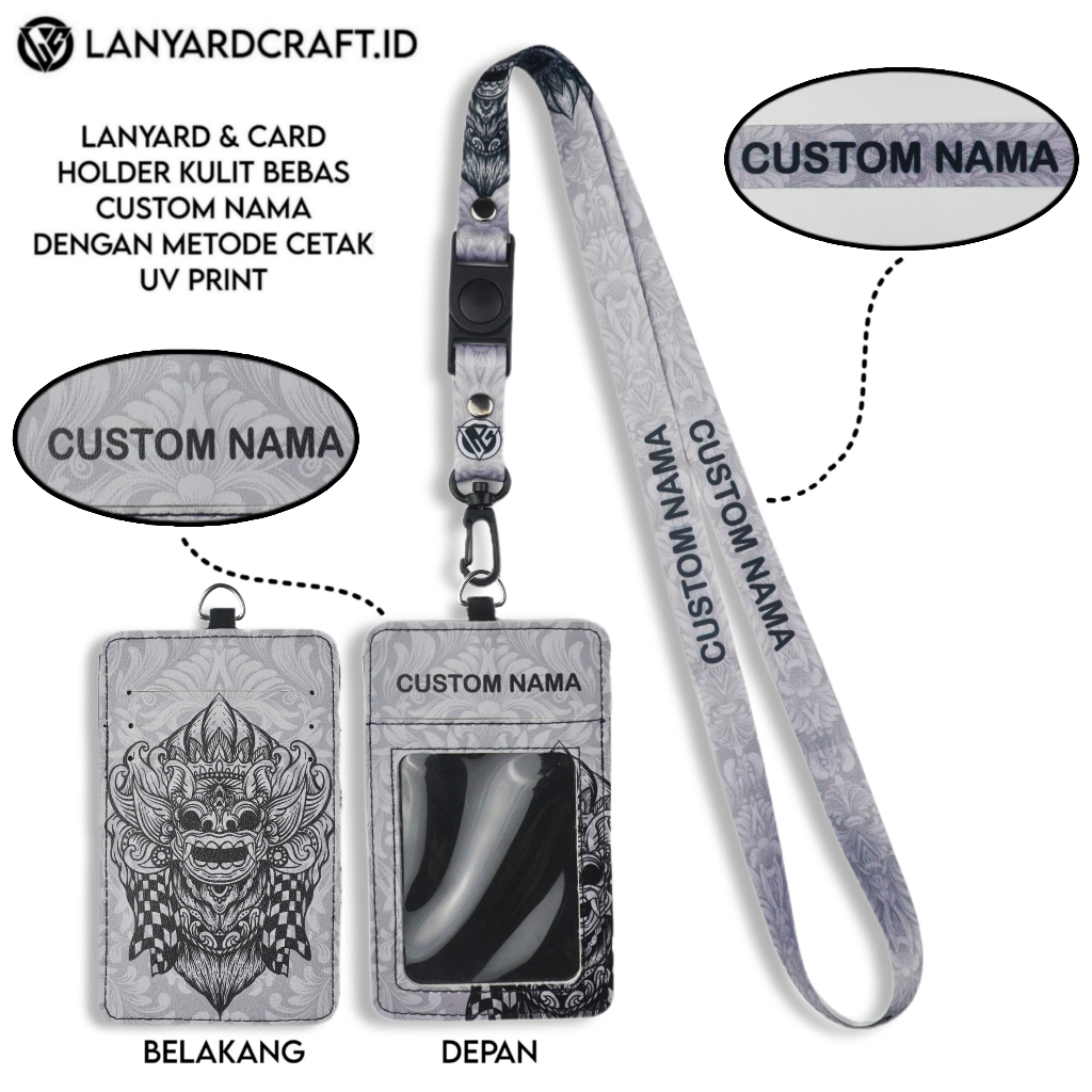 

V4 Id Card Holder Leather Custom + Lanyard Custom Nama Barong Series Gantungan Tali Lanyard Holder Id Card Kulit UV Print