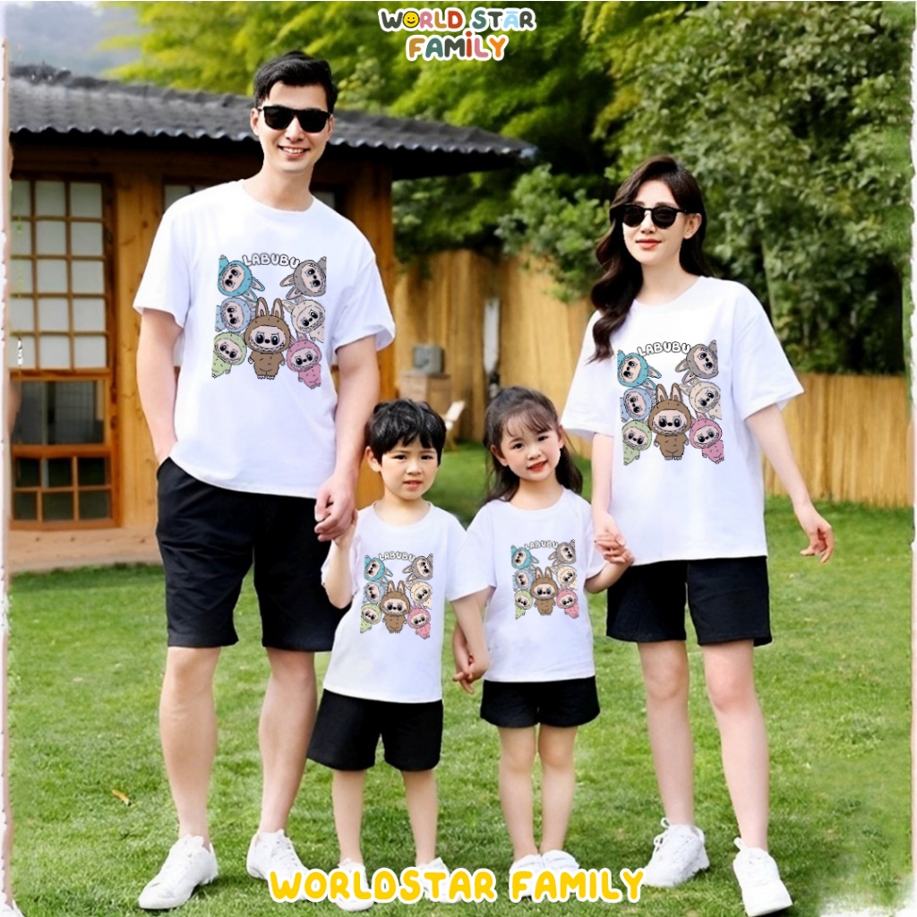 WSF Kaos Couple Keluarga LABUBU Kaos Couple Keluarga Lucu Kaos Pasangan Kaos Keluarga Baju Keluarga 