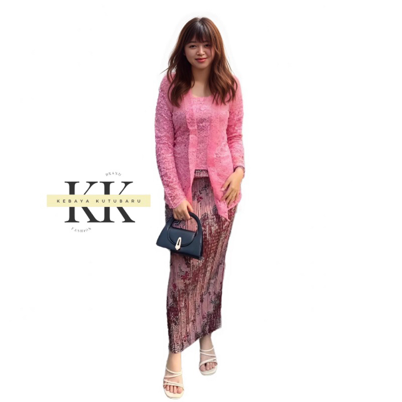 Satu set kebaya kutubaru brokat modern / setelan kebaya kutu baru brukat mix rok plisket / plus rok 