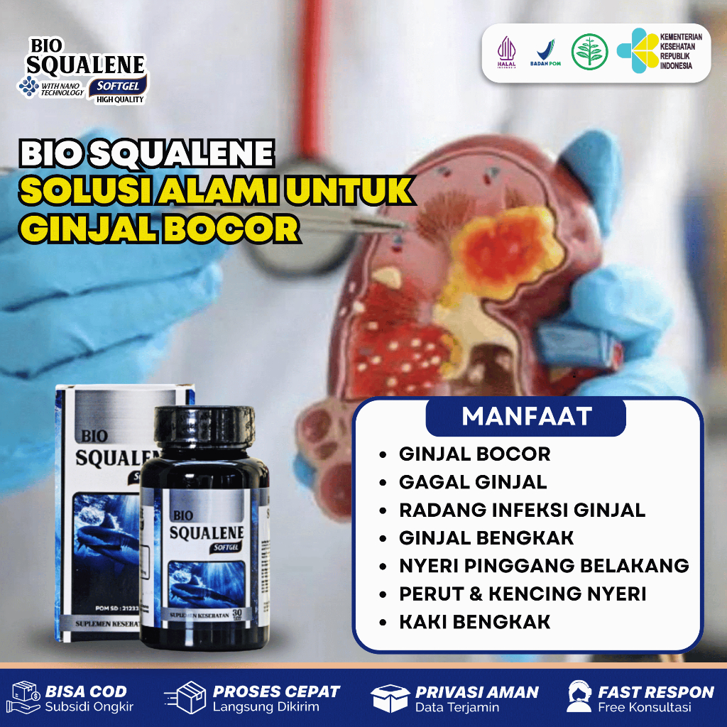 Bio Squalene Obat Ginjal Kronis Bocor, Lemah, Kaki Bengkak, Gagal Ginjal