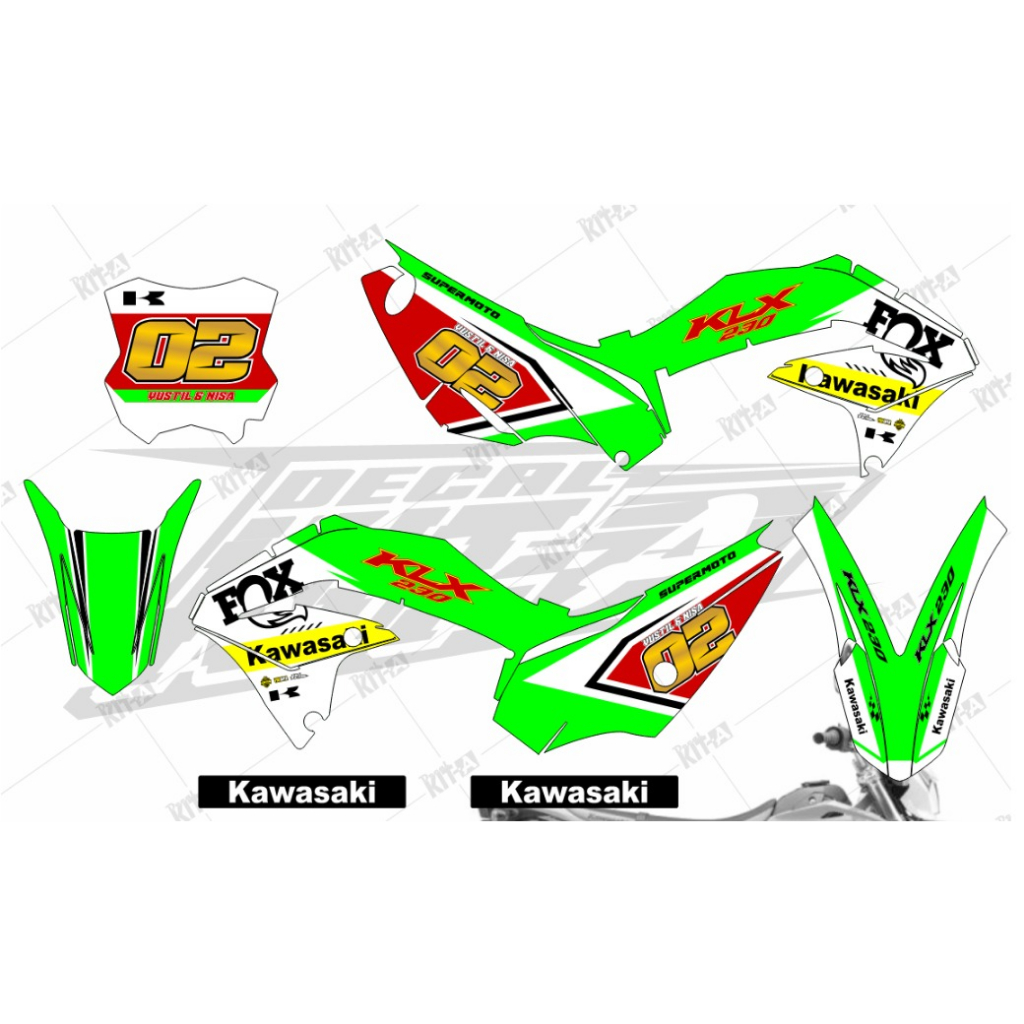 Decal Sticker KLX 230 Custom design terbaru Motif Hijau Putih