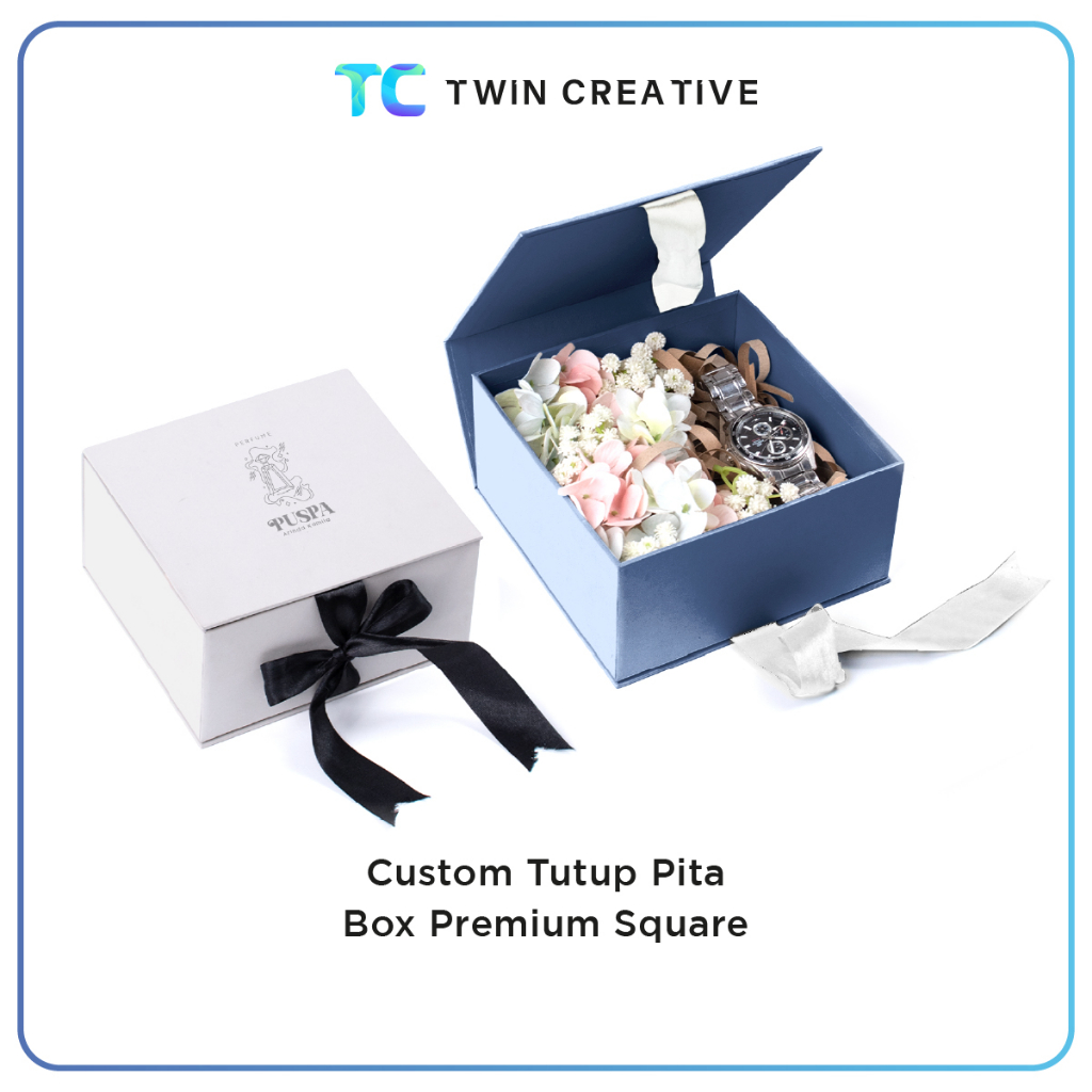 

Custom Tutup Pita Box Premium Square Tempat Perhiasan / Jam Anniversary Gift - Kotak Kado Ulang Tahun