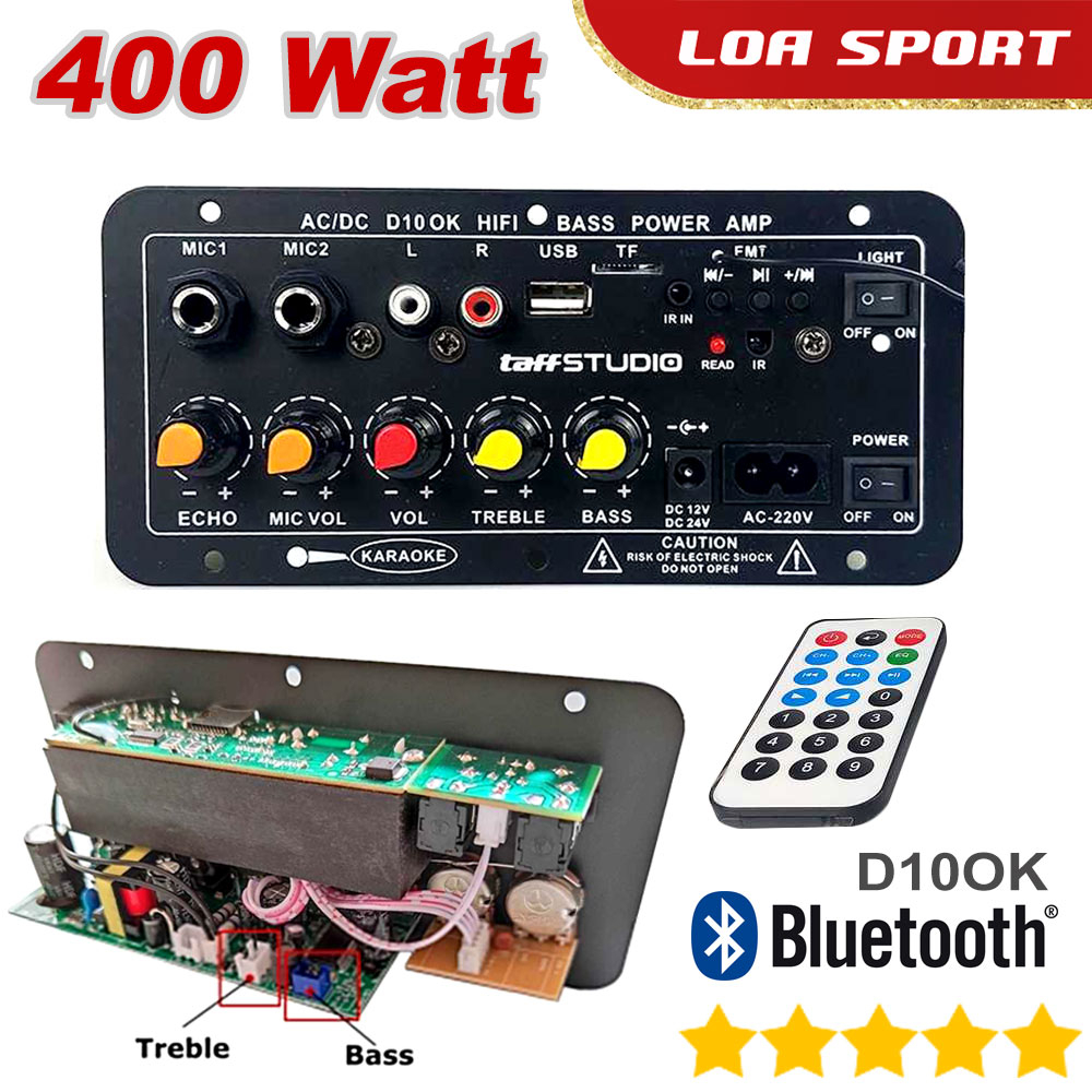 Amplifier Board Karaoke 400 Watt Mono Treble Bass Bluetooth USB Remote
