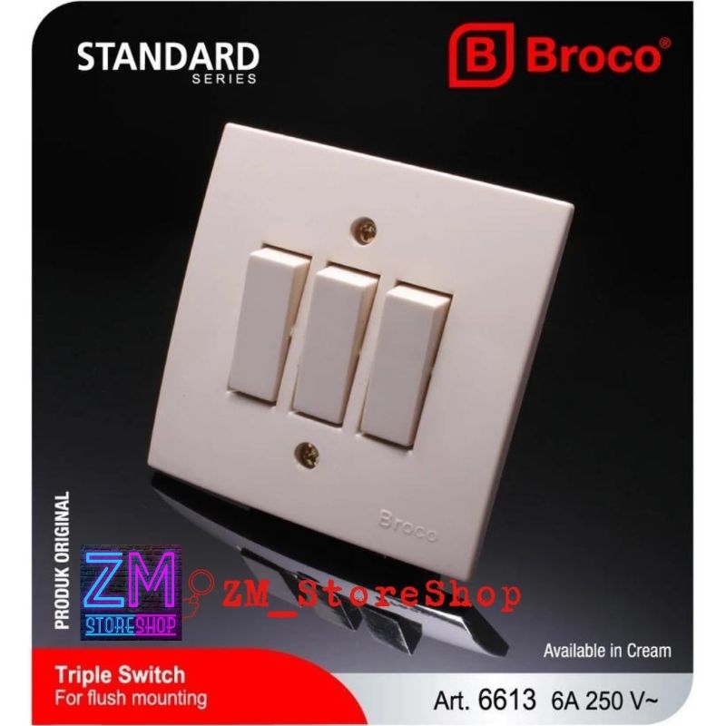 Saklar Broco 3 Gang NEW GEE 6613 Cream