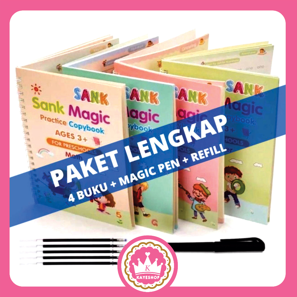 

Sank Magic Book ( isi 4 Buku + Pulpen + Refill ) Buku Belajar Menulis Menggambar Edukasi Anak