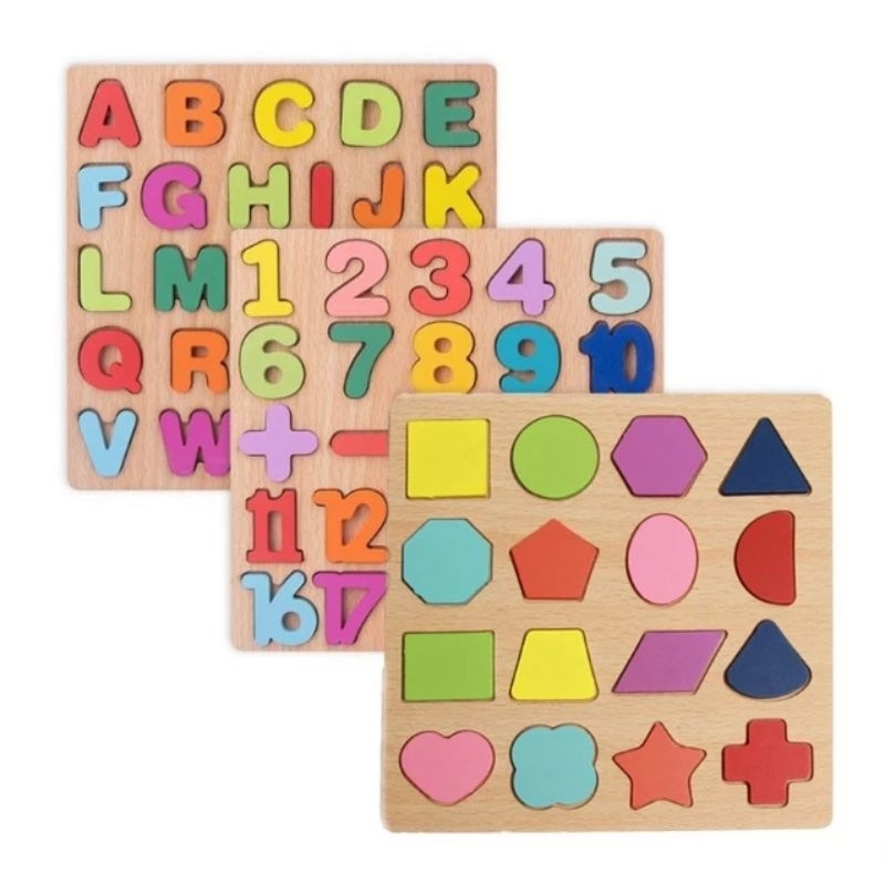 Puzzle Chunky Anak Kayu 3D Mainan Edukatif Huruf dan Angka