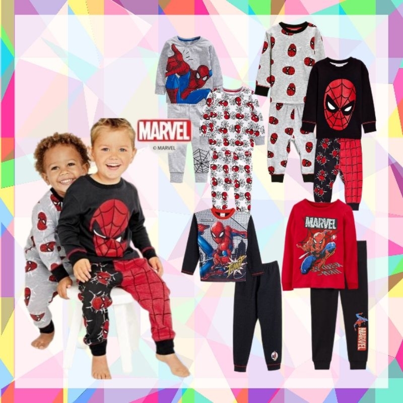 Setelan Piyama Kaos Lengan Panjang & Celana Joger Anak Laki laki Nevada Marvel Spiderman