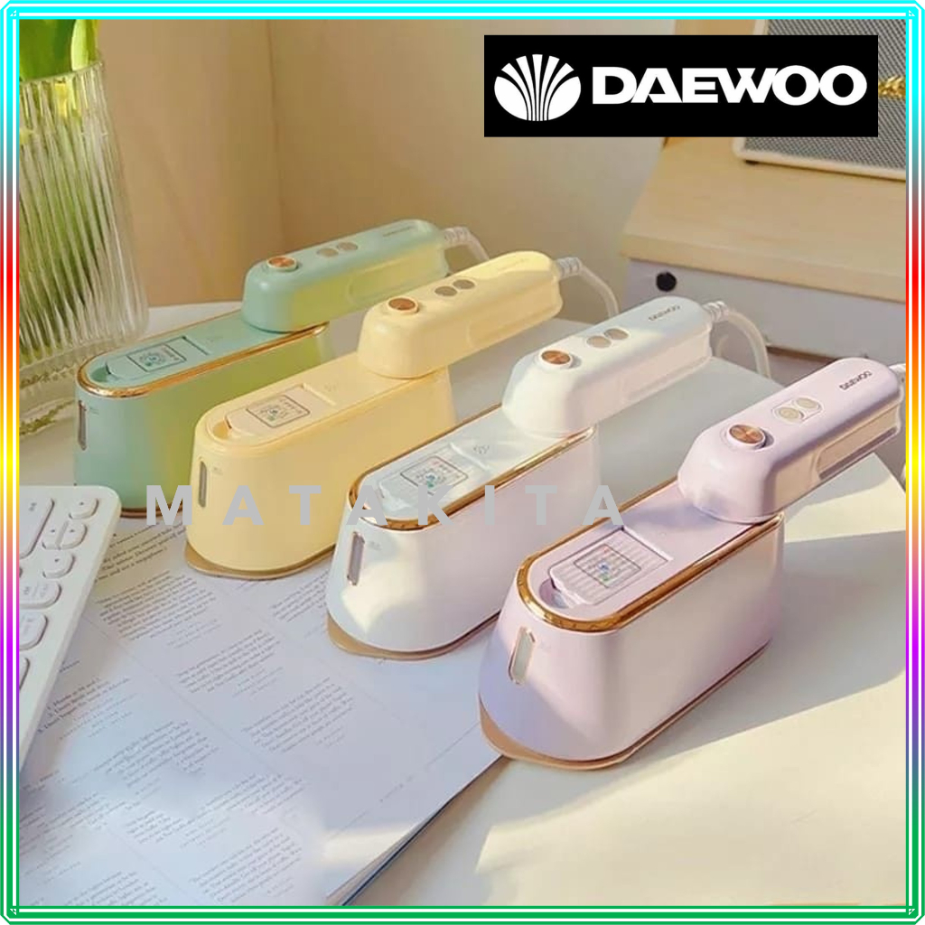 Setrika Uap 2in1 Daewoo HI-029 - Setrika Uap Portable 1000 W, Kapasitas 90 mL, Warna Hijau, Putih, Kuning, Ungu