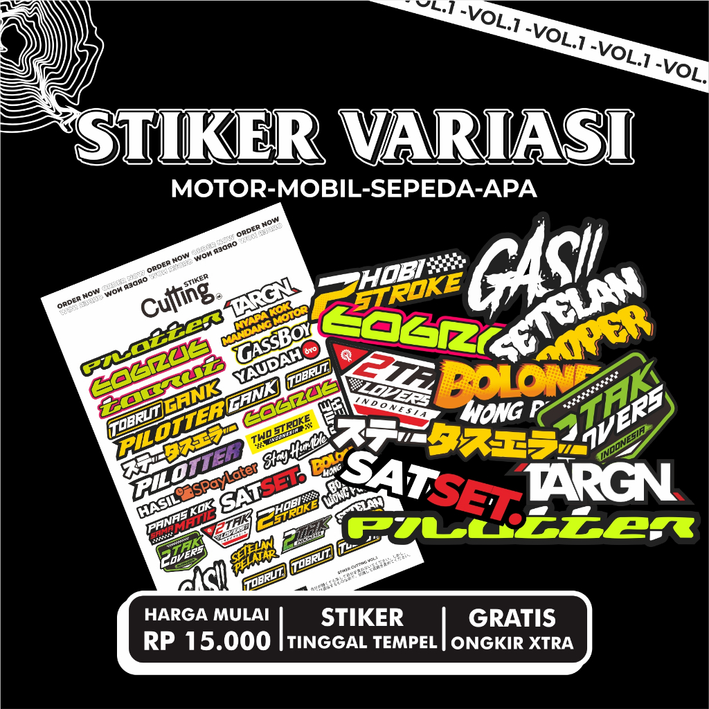 

STIKER VARIASI MOTOR VOL 1 FULL COLOUR TINGGAL TEMPEL