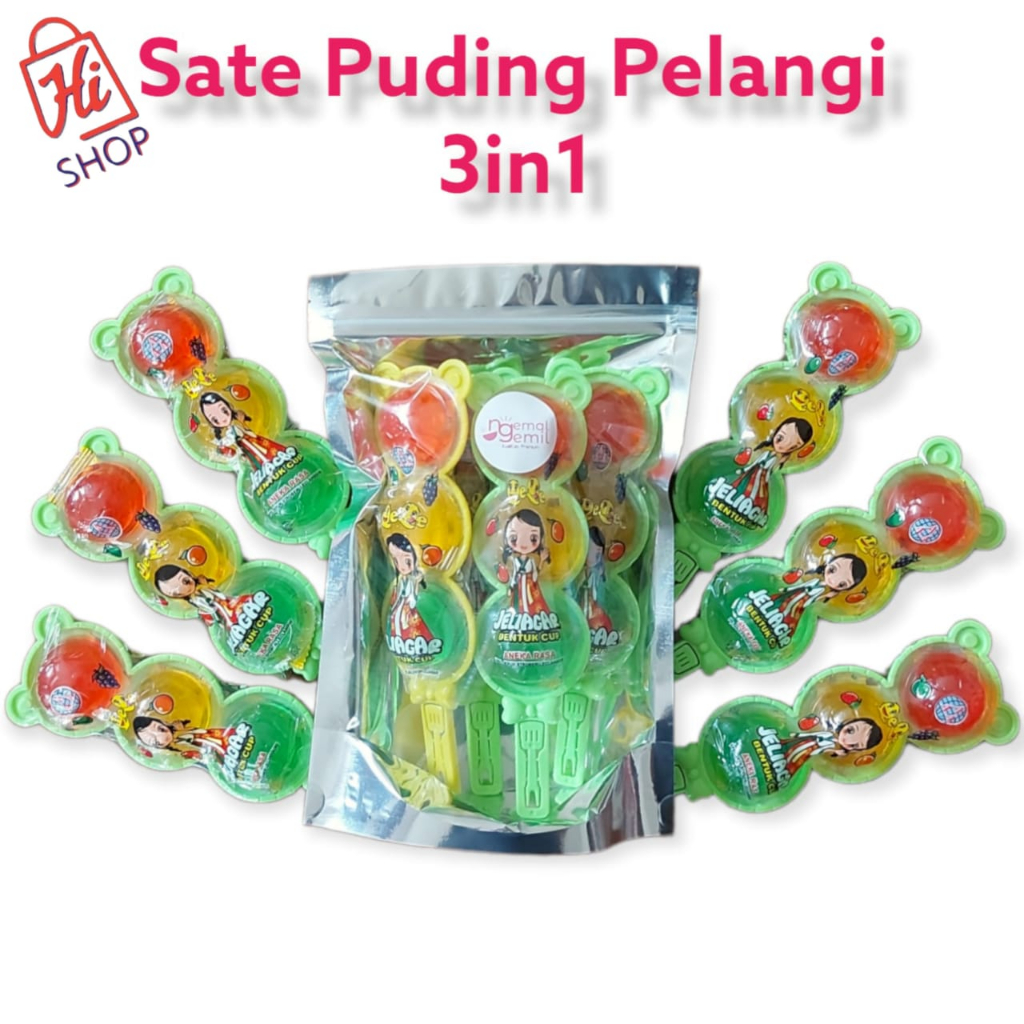 

Sate Puding 3in1 Jeliagar Rainbow Aneka Rasa Buah Viral Kualitas Premium