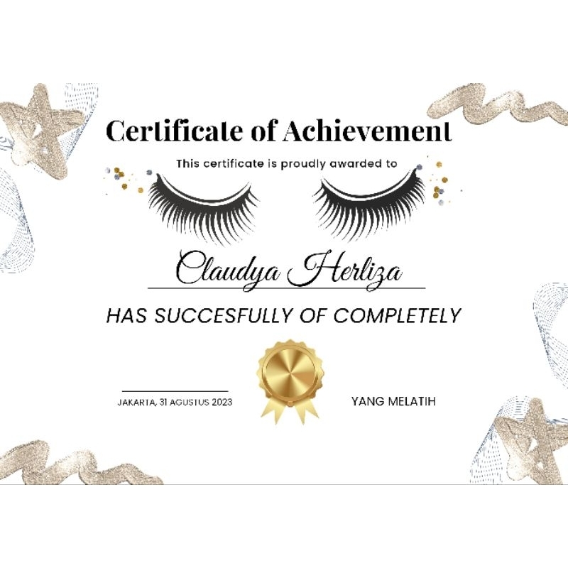 CERTIFIKAT/SERTIFIKAT EYELASH EXTENSION, NAIL ART, SULAM ALIS, FACIAL, BB GLOW DLL Desain Sertifikat