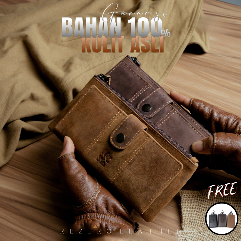 DOMPET PRIA COWO COWOK PANJANG KULIT SAPI ASLI  COWOK CRAZY HORSE BIFOLD