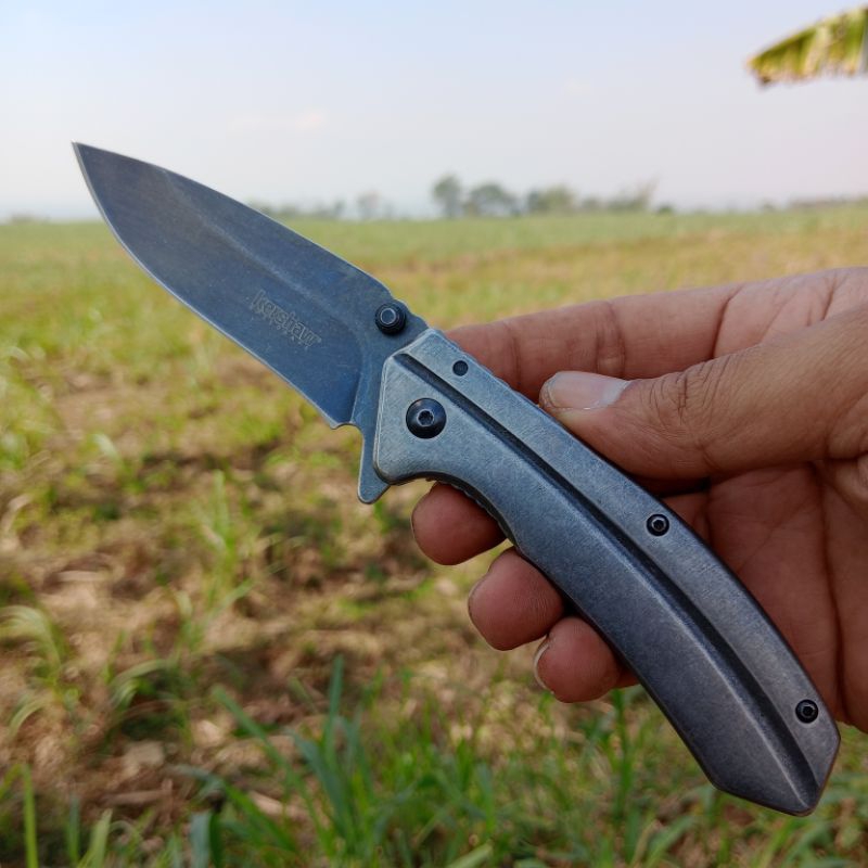 Kershaw FILTER 1306BW Flipper Knife 3.25" Blackwash Plain Blade, Blackwash Stainless Steel Handles, 