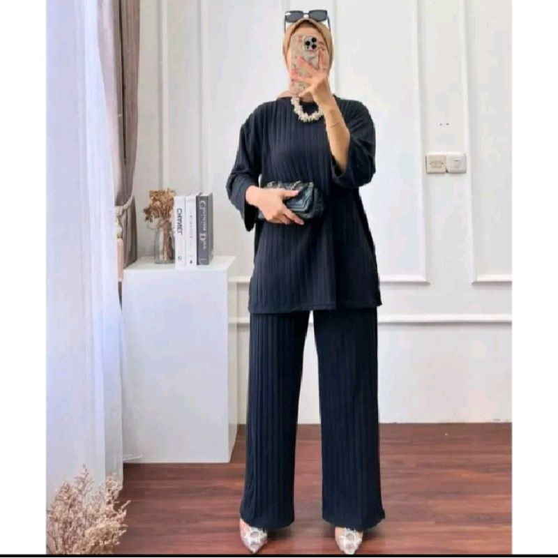 SETELAN KNIT HORNET PREMIUM TERBARU ONE SET KEKINIAN OOTD HIJAB M-XXL TERBARU