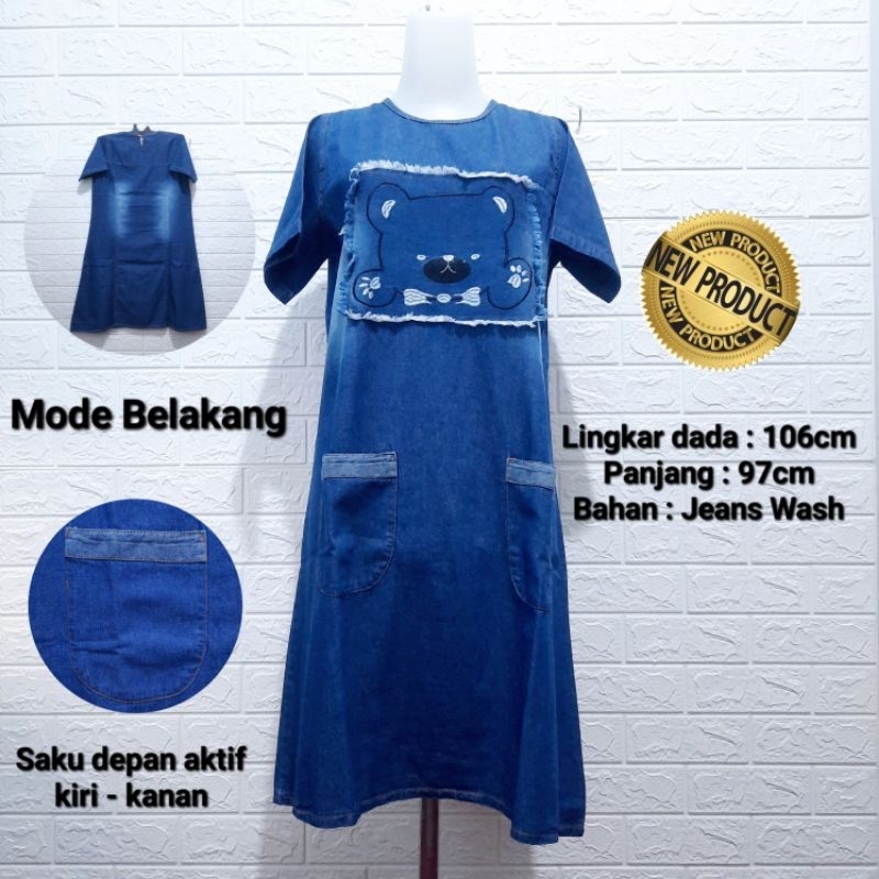 Dress Tunik Jeans Bunny Lengan Pendek