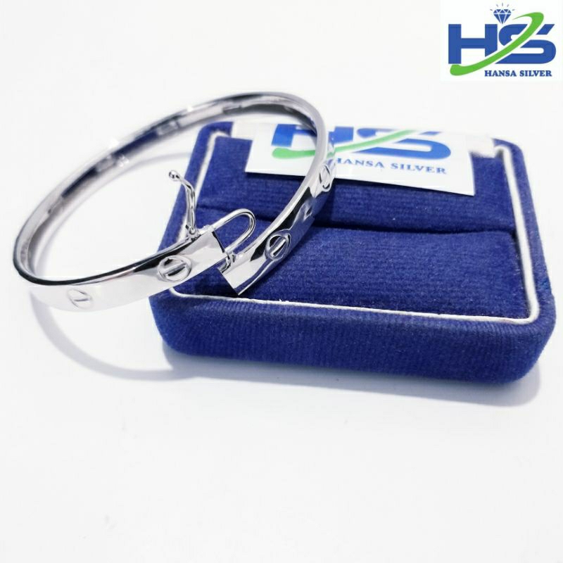 Gelang Perak Asli Silver 925 Lapis Emas Putih Model Bangle - Gelang Perak Wanita Anti Karat